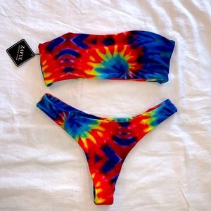 New Tie Die Strapless Swimsuit Size L